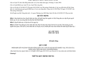 Quyết định 1416/QĐ-UBND 2014 phối hợp liên ngành với Hội Nông dân giải quyết khiếu nại tố cáo Bình Định