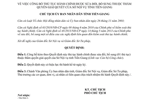 Quyết định 1132/QĐ-UBND năm 2014 thủ tục hành chính sửa đổi thuộc thẩm quyền Sở Nội vụ Tiền Giang