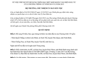 Quyết định 130/QĐ-UBDT thôn đặc biệt khó khăn đầu tư Chương trình 135 năm 2014 2015