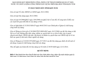 Quyết định 30/2014/QĐ-UBND phân cấp trách nhiệm quản lý Nhà nước chất lượng công trình xây dựng Kon Tum