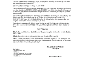 Quyết định 09/2014/QĐ-UBND Quy chế công tác văn thư lưu trữ Cà Mau