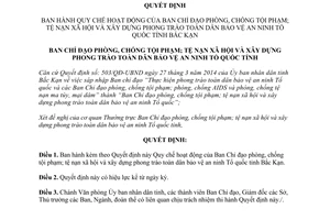 Quyết định 744/QĐ-BCĐ 2014 Ban Chỉ đạo phòng chống tội phạm tệ nạn xã hội bảo vệ an ninh Tổ quốc Bắc Kạn