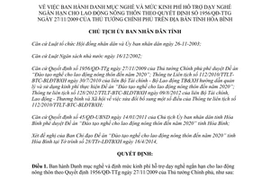 Quyết định 579/QĐ-UBND 2014 mức hỗ trợ dạy nghề lao động nông thôn theo 1956/QĐ-TTg Hòa Bình