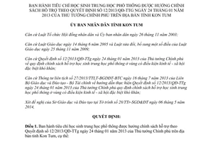 Quyết định 31/2014/QĐ-UBND tiêu chí học sinh phổ thông được hỗ trợ 12/2013/QĐ-TTg Kon Tum
