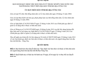 Quyết định 20/2014/QĐ-UBND bán nhà ở cũ thuộc sở hữu nhà nước cho người đang thuê Bà Rịa Vũng Tàu