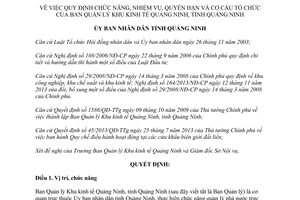 Quyết định 929/2014/QĐ-UBND nhiệm vụ quyền hạn cơ cấu tổ chức Ban Quản lý Khu kinh tế Quảng Ninh