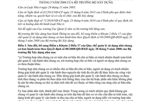 Thông tư 05/2014/TT-BXD bổ sung 08/2008/QĐ-BXD Quy chế quản lý sử dụng nhà chung cư
