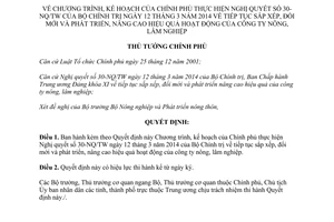 Quyết định 686/QĐ-TTg 2014 kế hoạch thực hiện 30-NQ/TW nâng cao hiệu quả công ty nông lâm nghiệp