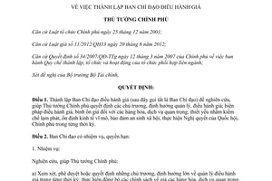 Quyết định 690/QĐ-TTg năm 2014 thành lập Ban Chỉ đạo điều hành giá