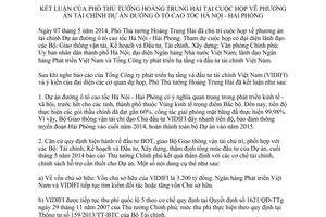 Thông báo 197/TB-VPCP 2014 kết luận phương án tài chính đường ô tô cao tốc Hà Nội Hải Phòng