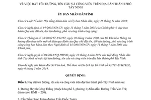 Quyết định 11/2014/QĐ-UBND đặt tên đường tên cầu công viên Tây Ninh