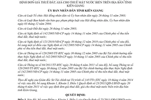 Quyết định 20/2014/QĐ-UBND sửa đổi 23/2011/QĐ-UBND đơn giá thuê đất cho thuê mặt nước biển Kiên Giang