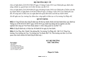 Quyết định 1699/QĐ-BYT năm 2014 công bố thủ tục hành chính mới thuộc Bộ Y tế