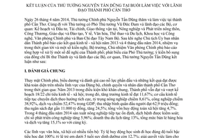 Thông báo 194/TB-VPCP năm 2014 kết luận Thủ tướng tại buổi làm việc với lãnh đạo thành phố Cần Thơ