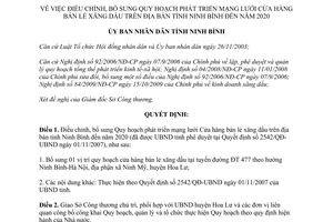 Quyết định 323/QĐ-UBND 2014 điều chỉnh Quy hoạch mạng lưới Cửa hàng bán lẻ xăng dầu Ninh Bình đến 2020