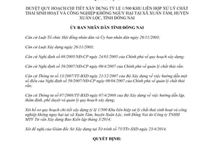 Quyết định 1326/QĐ-UBND 2014 quy hoạch xây dựng 1/500 Khu liên hợp xử lý chất thải không nguy hại Đồng Nai