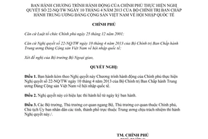 Nghị quyết 31/NQ-CP 2014 Chương trình hành động thực hiện Nghị quyết 22-NQ/TW hội nhập quốc tế