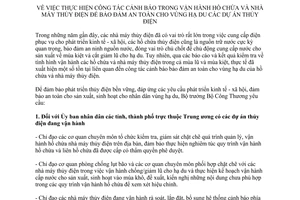 Chỉ thị 15/CT-BCT 2014 cảnh báo hồ chứa nhà máy thủy điện bảo đảm an toàn hạ du dự án thủy điện