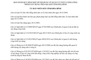 Quyết định 10/2014/QĐ-UBND quản lý chất lượng công trình xây dựng Hoà Bình