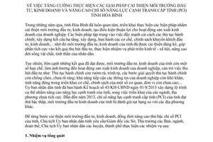 Chỉ thị 08/CT-UBND 2014 cải thiện môi trường đầu tư kinh doanh nâng cao năng lực cạnh tranh cấp tỉnh Hòa Bình