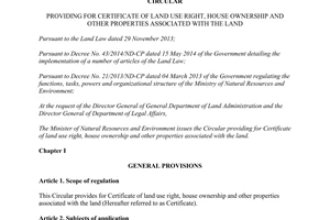 Circular No. 23/2014/TT-BTNMT certificate of land use right house ownership and other properties