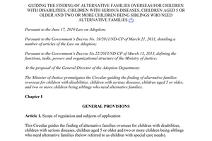 Circular No. 15/2014/TT-BTP finding of alternative families overseas for children with disabilities