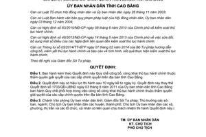 Quyết định 09/2014/QĐ-UBND công khai thủ tục hành chính thuộc thẩm quyền các cấp Cao Bằng
