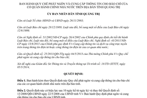 Quyết định 24/2014/QĐ-UBND Quy chế phát ngôn cung cấp thông tin báo chí Quảng Trị