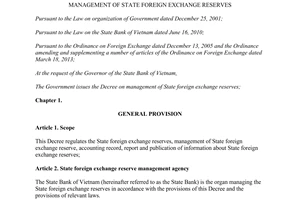 Decree No. 50/2014/ND-CP management of state foreign exchange reserves