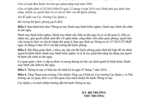 Thông tư 26/2014/TT-BQP Danh mục bệnh hiểm nghèo bệnh chữa trị dài ngày thực hiện chế độ quân đội