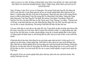 Thông báo 207/TB-VPCP 2014 giúp đỡ doanh nghiệp khắc phục thiệt hại sớm sản xuất kinh doanh