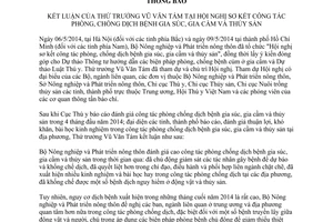 Thông báo 2394/TB-BNN-VP năm 2014 kết luận Hội nghị phòng chống dịch bệnh gia súc gia cầm thủy sản