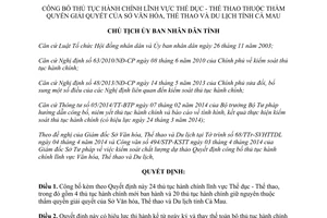 Quyết định 753/QĐ-UBND 2014 thủ tục hành chính mới lĩnh vực Thể thao Sở Văn hóa Cà Mau
