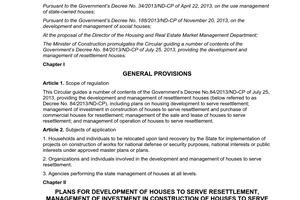 Circular No. 07/2014/TT-BXD guiding Decree No. 84/2013/ND-CP management of resettlement houses