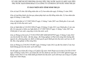 Quyết định 39/2014/QĐ-UBND giá tiêu thụ nước sạch sinh hoạt Công ty Cổ phần cấp nước Ninh Thuận