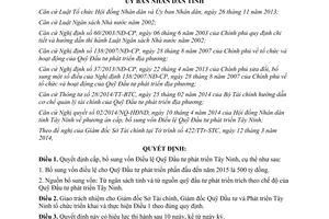 Quyết định 13/2014/QĐ-UBND cấp bổ sung vốn Điều lệ Quỹ Đầu tư phát triển Tây Ninh