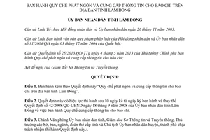 Quyết định 24/2014/QĐ-UBND Quy chế phát ngôn cung cấp thông tin cho báo chí Lâm Đồng