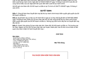 Quyết định 476/QĐ-UBND 2014 Bộ thủ tục hành chính mới Sở Kế hoạch Đầu tư Hà Nam