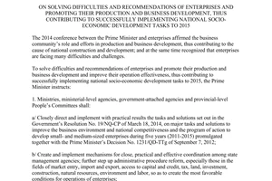 Directive No. 11/CT-TTg 2014 solving difficulties of enterprises promoting business development
