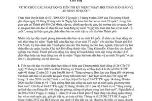 Chỉ thị 10/2014/CT-UBND tổ chức hoạt động kỷ niệm ngày hội toàn dân bảo vệ an ninh Tổ quốc Hồ Chí Minh