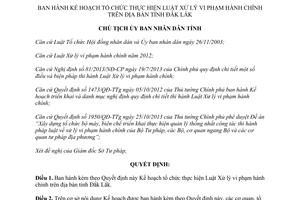Quyết định 1093/QĐ-UBND 2014 Kế hoạch tổ thực hiện Luật Xử lý vi phạm hành chính Đắk Lắk