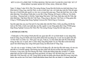 Thông báo 210/TB-VPCP 2014 kết luận xử lý tình hình thực tế tại khu kinh tế Vũng Áng Hà Tĩnh