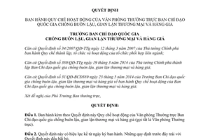 Quyết định 32/QĐ-BCĐ389 2014 hoạt động Văn phòng Thường trực chống buôn lậu gian lận thương mại