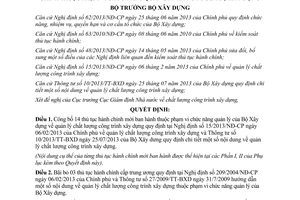 Quyết định 565/QĐ-BXD 2014 thủ tục hành chính quản lý chất lượng xây dựng thuộc Bộ Xây dựng