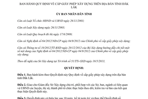 Quyết định 10/2014/QĐ-UBND Quy định cấp giấy phép xây dựng Đắk Lắk