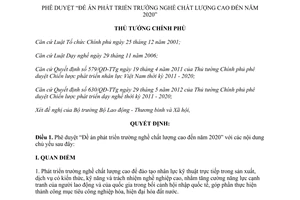 Quyết định 761/QĐ-TTg 2014 phê duyệt Đề án phát triển trường nghề chất lượng cao đến năm 2020