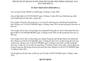Quyết định 1293/QĐ-UBND 2014 Kế hoạch tuyển sinh trung học phổ thông 2014 2015 Sơn La