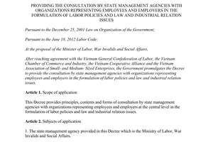Decree No. 53/2014/ND-CP consultation in the formulation of labor policies and law and industrial relation issues