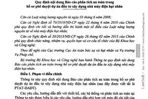 Thông tư 08/2014/TT-BKHCN Báo cáo phân tích an toàn xây dựng nhà máy điện hạt nhân