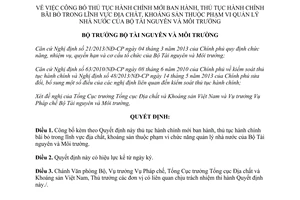 Quyết định 946/QĐ-BTNMT 2014 thủ tục hành chính địa chất khoáng sản thuộc Bộ Tài nguyên Môi trường